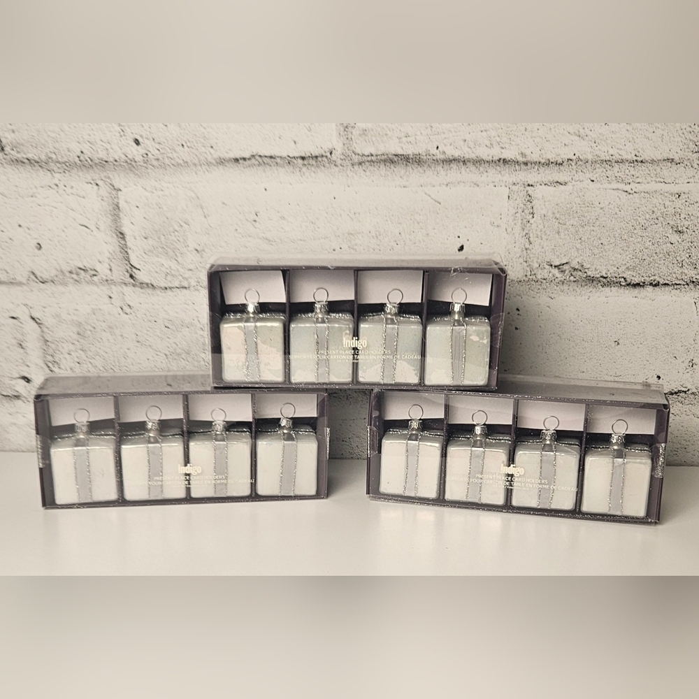 Indigo Silver Gift Box Christmas Ornaments Set of 12 Holiday Sparkle - NIB -